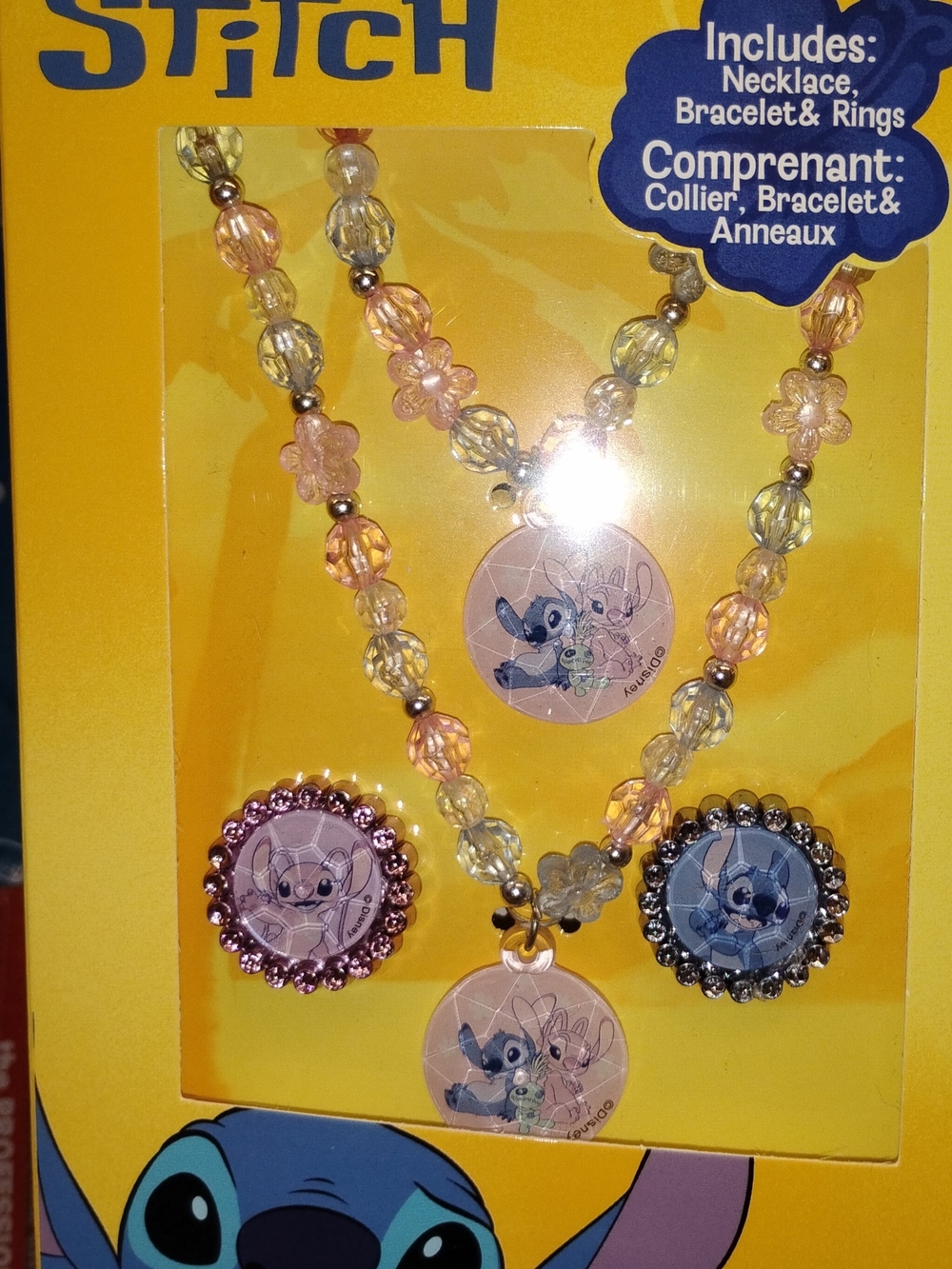Girls' Disney Lilo & Stitch Beaded Necklace, Bracelet & Rings Set